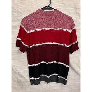 Crystal Kobe Womens XL Red Colorblock Mock Neck Short Sleeve Knit Sweater Top